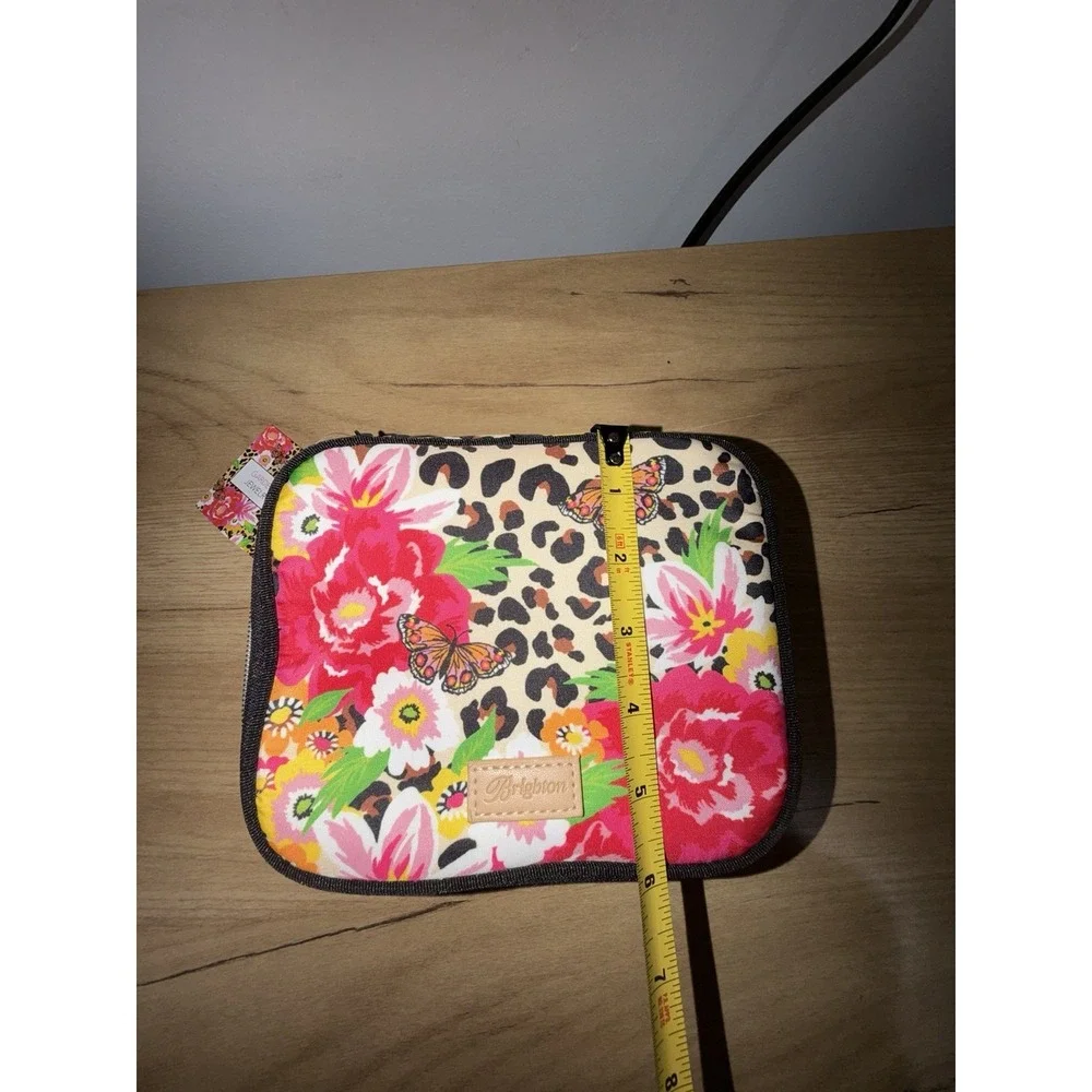 Brighton Garden Spots Zipper Jewelry Case Leopard Floral Butterfly Print NEW M